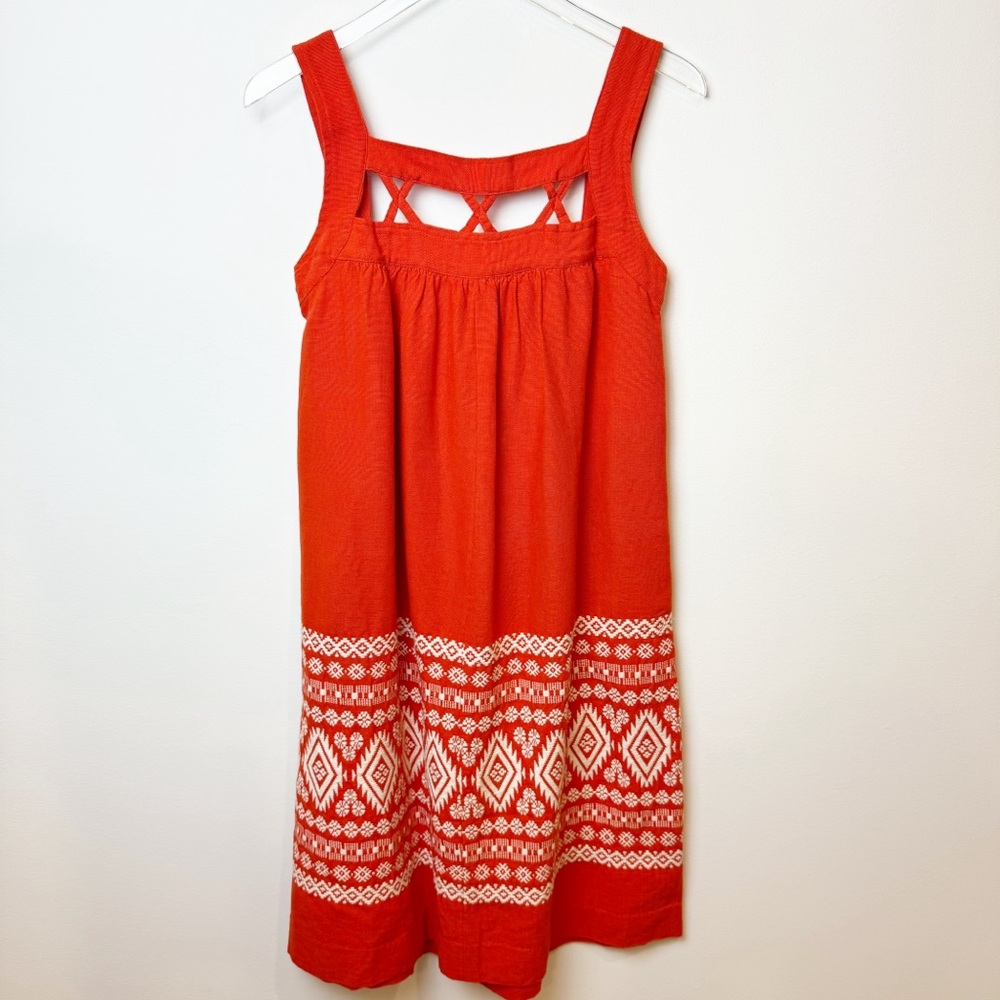 Vintage | Paulina's Thick Orange Cotton Tribal Embroidered Lattice Dress